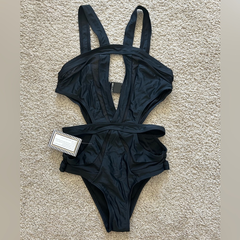 Smooch Luxe black one piece cut out bikini